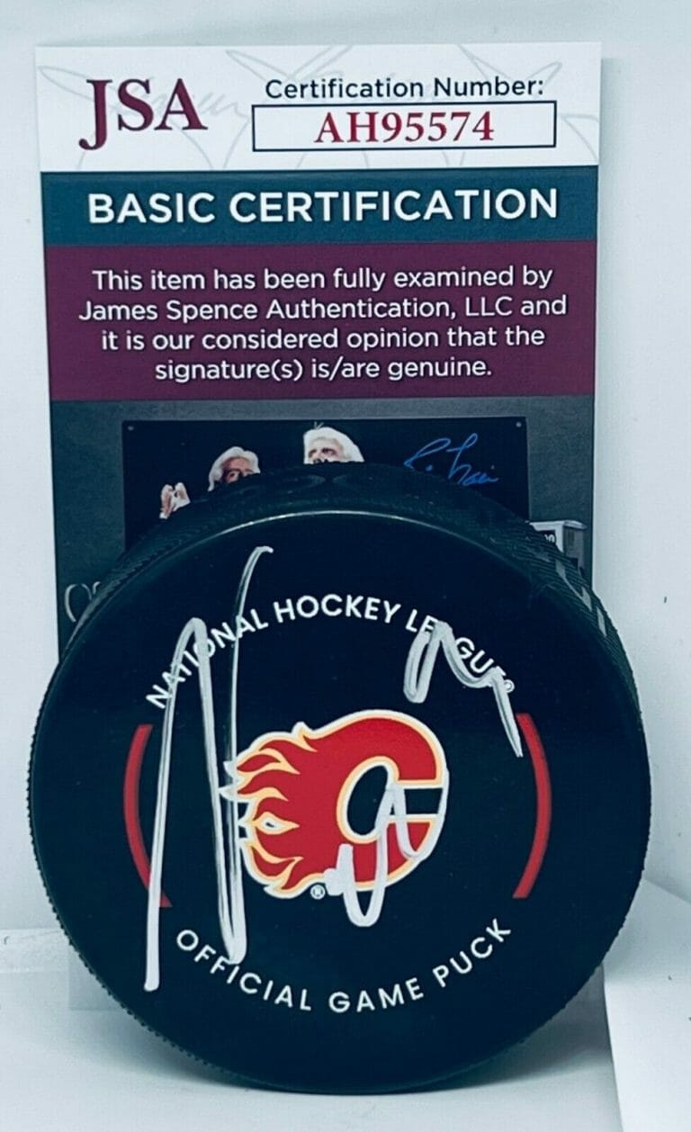 NAZEM KADRI SIGNED CALGARY FLAMES OFFICIAL GAME PUCK AUTOGRAPHED JSA COLLECTIBLE MEMORABILIA