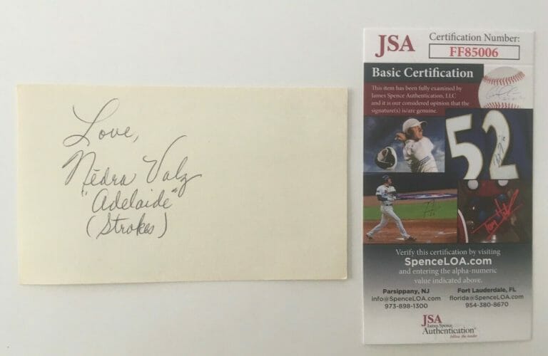 NEDRA VOLZ SIGNED AUTOGRAPHED 3×5 CARD JSA CERTIFIED DUKES OF HAZZARD
 COLLECTIBLE MEMORABILIA