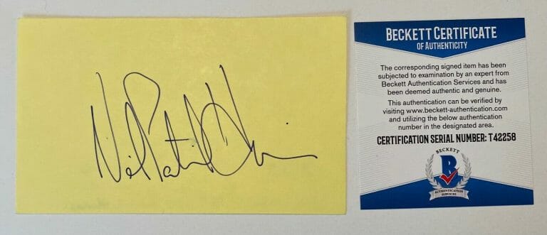 NEIL PATRICK HARRIS SIGNED AUTOGRAPHED 3×5 CARD BAS BECKETT CERTIFIED
 COLLECTIBLE MEMORABILIA
