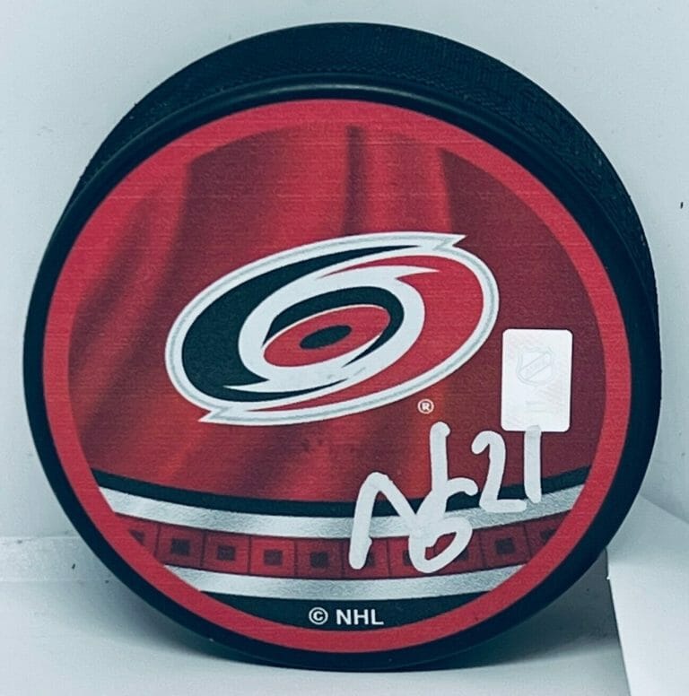 NOEL GUNLER SIGNED CAROLINA HURRICANES REVERSE RETRO PUCK AUTOGRAPHED CANES COLLECTIBLE MEMORABILIA