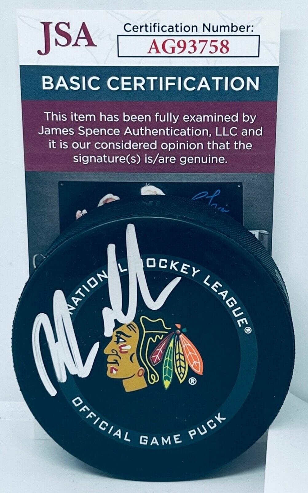 Nolan Allan signed Chicago Blackhawks Official Game Puck autographed JSA