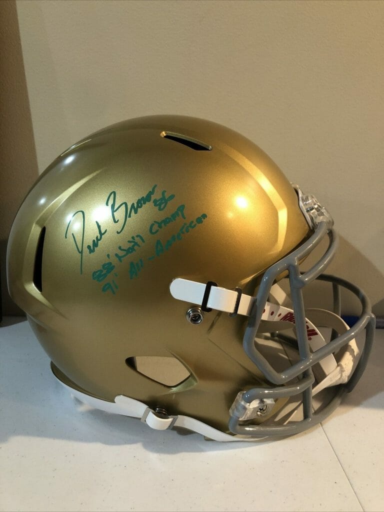 NOTRE DAME FIGHTING IRISH-DEREK BROWN SIGNED AUTOGRAPH FULL SIZE HELMET COA COLLECTIBLE MEMORABILIA