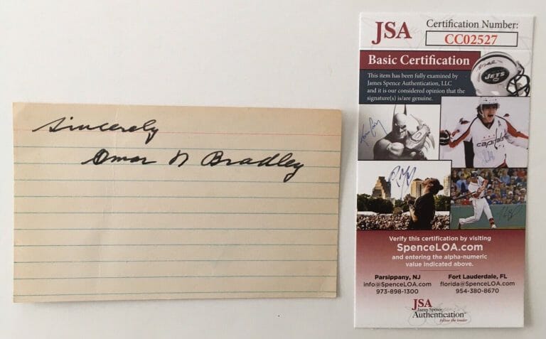 OMAR BRADLEY SIGNED AUTOGRAPHED 3×5 CARD JSA CERTIFIED FIVE STAR GENERAL WW 2
 COLLECTIBLE MEMORABILIA