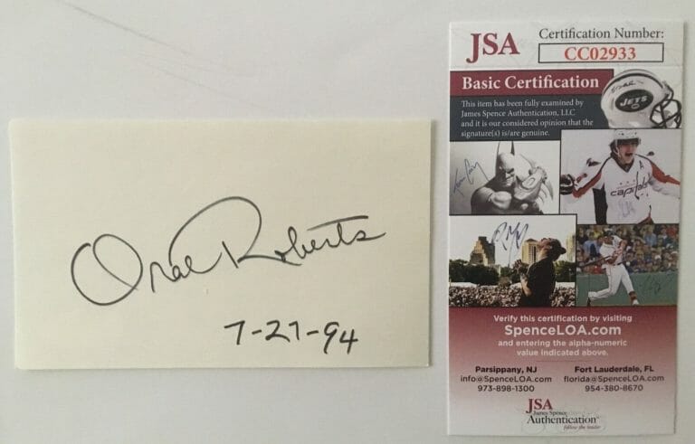 ORAL ROBERTS SIGNED AUTOGRAPHED 3×5 CARD JSA CERTIFIED EVANGELIST
 COLLECTIBLE MEMORABILIA