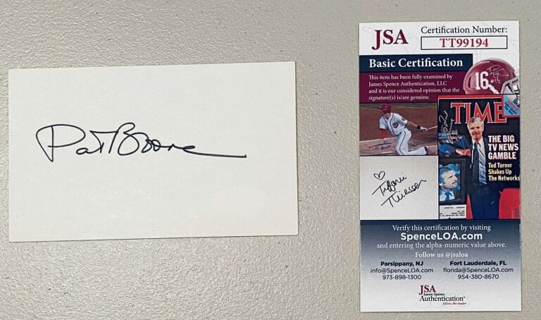 PAT BOONE SIGNED AUTOGRAPHED 3×5 CARD JSA CERT
 COLLECTIBLE MEMORABILIA