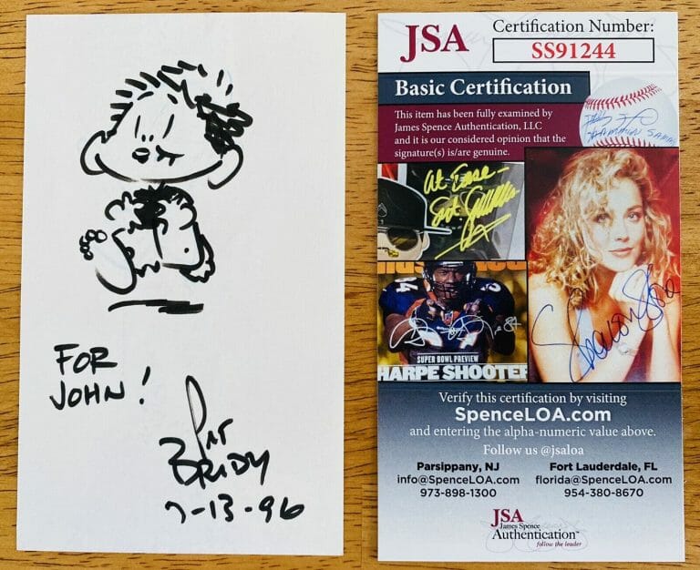 PAT BRADY SIGNED AUTOGRAPHED 3×5 CARD W SKETCH JSA ROSE IS ROSE CARTOONIST 2
 COLLECTIBLE MEMORABILIA