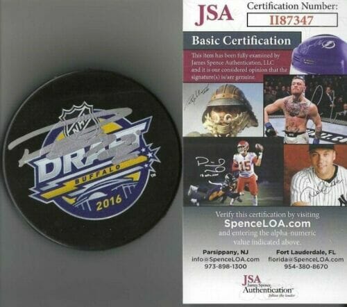 PATRIK LAINE SIGNED 2016 NHL DRAFT PUCK W JSA COA #II87347 COLUMBUS BLUE JACKETS COLLECTIBLE MEMORABILIA