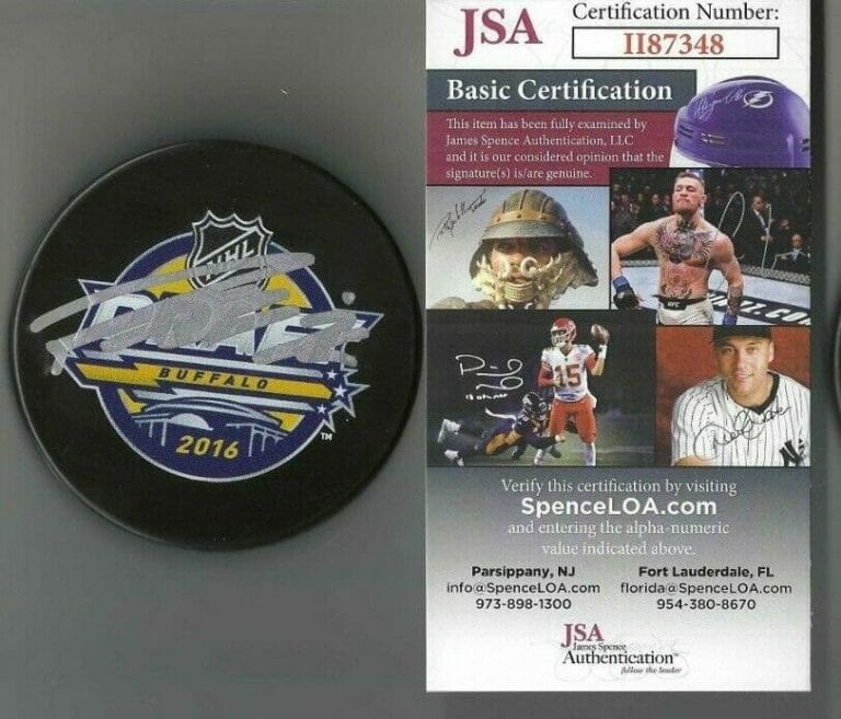 PATRIK LAINE SIGNED 2016 NHL DRAFT PUCK W JSA COA #II87348 COLUMBUS BLUE JACKETS COLLECTIBLE MEMORABILIA