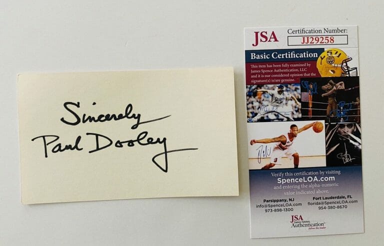 PAUL DOOLEY SIGNED AUTOGRAPHED 3×5 CARD JSA CERTIFIED SIXTEEN CANDLES CARS
 COLLECTIBLE MEMORABILIA
