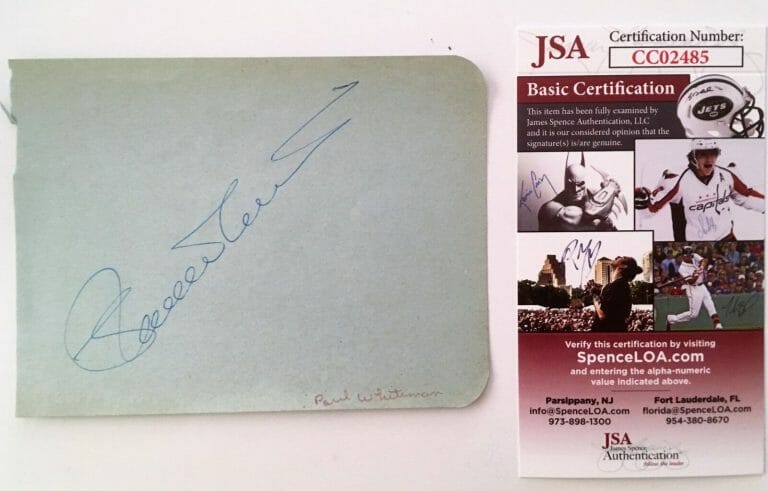 PAUL WHITEMAN SIGNED AUTOGRAPHED 4×5 ALBUM PAGE JSA CERTIFIED BANDLEADER JAZZ
 COLLECTIBLE MEMORABILIA