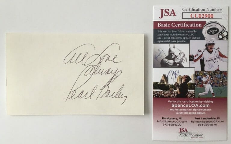 PEARL BAILEY SIGNED AUTOGRAPHED 3×5 CARD JSA CERTIFIED
 COLLECTIBLE MEMORABILIA