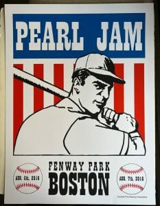 PEARL JAM BOSTON FENWAY PARK CONCERT TOUR POSTER ~ AUGUST 5-7, 2016 ~ SHUSS NEW
 COLLECTIBLE MEMORABILIA