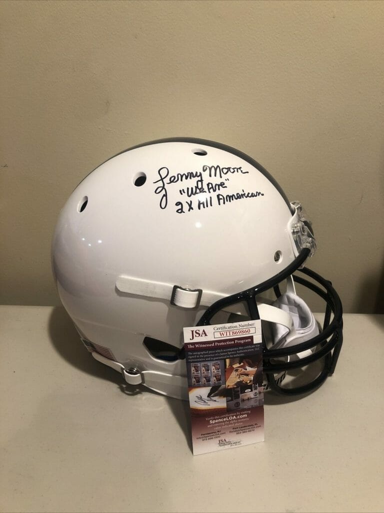 PENN STATE NITTANY LIONS- LENNY MOORE SIGNED AUTOGRAPH FULL SIZE HELMET JSA COA COLLECTIBLE MEMORABILIA