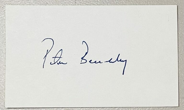 PETER BENCHLEY SIGNED AUTOGRAPHED 3×5 CARD BAS BECKETT CERT JAWS AUTHOR
 COLLECTIBLE MEMORABILIA
