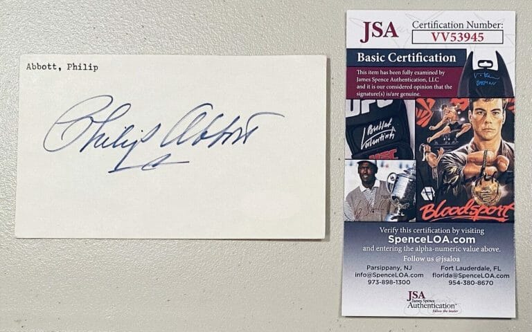 PHILIP ABBOTT SIGNED AUTOGRAPHED 3×5 CARD JSA CERTIFIED THE F.B.I
 COLLECTIBLE MEMORABILIA