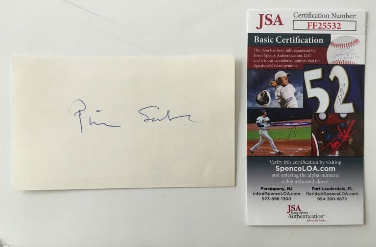 PIERRE SALINGER SIGNED AUTOGRAPHED 3×5 CARD JSA CERTIFIED JFK PRESS SECRETARY
 COLLECTIBLE MEMORABILIA