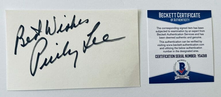 PINKY LEE SIGNED AUTOGRAPHED 3×5 CARD BAS BECKETT CERTIFIED BURLESQUE COMIC
 COLLECTIBLE MEMORABILIA