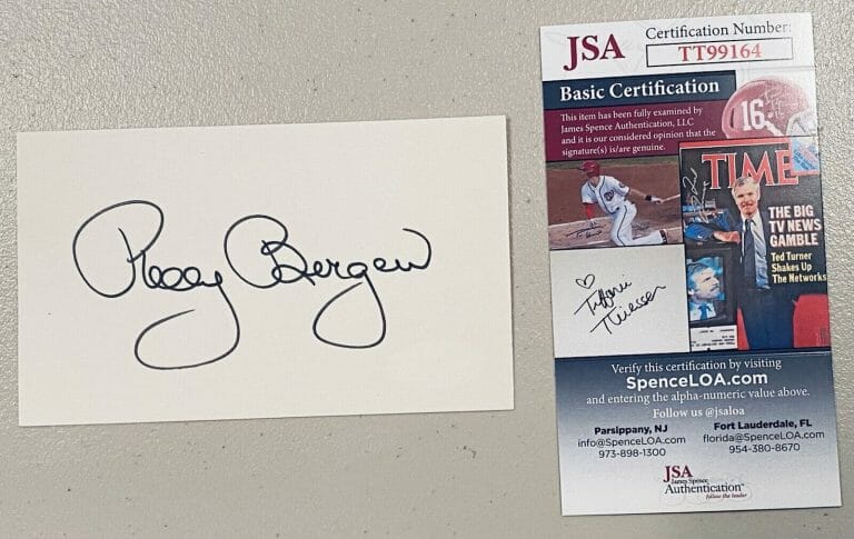 POLLY BERGEN SIGNED AUTOGRAPHED 3×5 CARD JSA CERT TO TELL THE TRUTH CAPE FEAR
 COLLECTIBLE MEMORABILIA