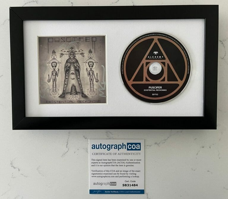 PUSCIFER SIGNED EXISTENTIAL RECKONING FRAMED CD AUTOGRAPH COA MAYNARD KEENAN +2
 COLLECTIBLE MEMORABILIA