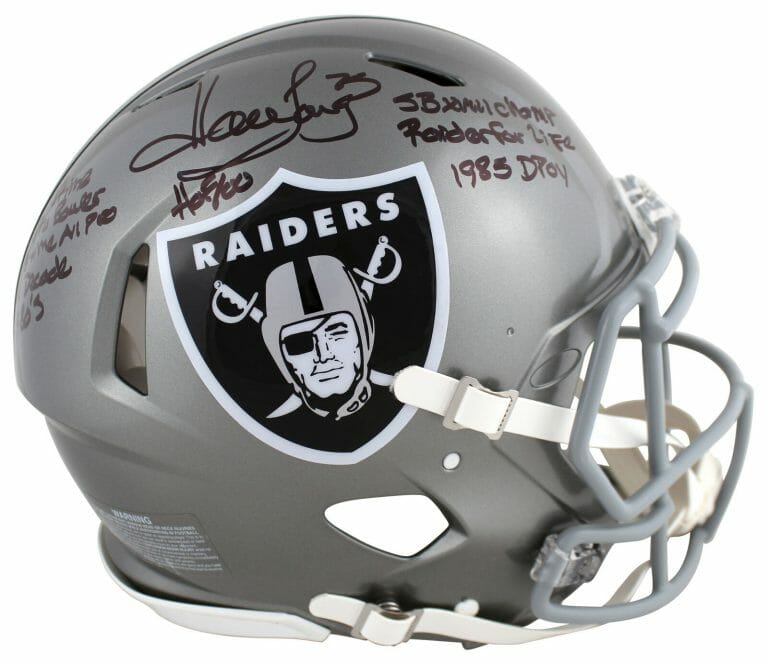 RAIDERS HOWIE LONG “CAREER STAT” SIGNED FLASH F/S SPEED PROLINE HELMET BAS WIT COLLECTIBLE MEMORABILIA