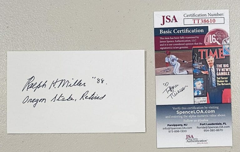 RALPH MILLER SIGNED AUTOGRAPHED 3×5 CARD JSA COACH OREGON STATE BASKETBALL HOF
 COLLECTIBLE MEMORABILIA