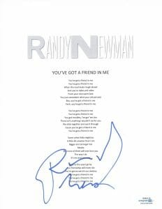 RANDY NEWMAN SIGNED YOU’VE GOT A FRIEND IN ME LYRIC SHEET TOY STORY ACOA COA COLLECTIBLE MEMORABILIA