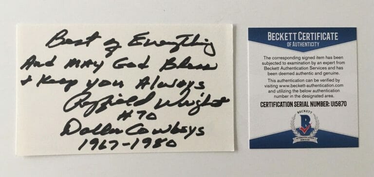 RAYFIELD WRIGHT SIGNED AUTOGRAPHED 3×5 CARD BAS BECKETT CERTIFIED FOOTBALL HOF
 COLLECTIBLE MEMORABILIA