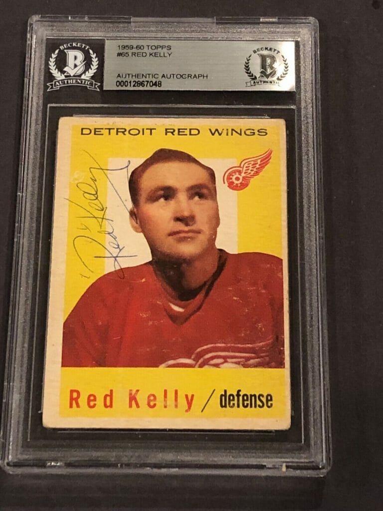 RED KELLY SIGNED 1959-60 TOPPS CARD #65 BECKETT AUTHENTICATED BAS COLLECTIBLE MEMORABILIA
