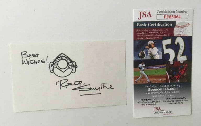 REG SMYTHE SIGNED AUTOGRAPHED 3×5 CARD W/ ANDY CAPP SKETCH JSA CERTIFIED
 COLLECTIBLE MEMORABILIA