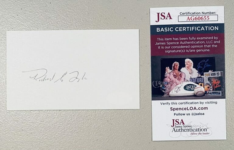 RICHARD E TAYLOR SIGNED AUTOGRAPHED 3×5 CARD JSA CERT 1990 NOBEL PRIZE PHYSICS
 COLLECTIBLE MEMORABILIA