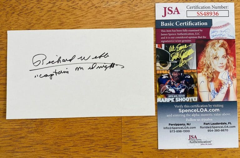 RICHARD WEBB SIGNED AUTOGRAPHED 3×5 CARD JSA CERTIFIED CAPTAIN MIDNIGHT
 COLLECTIBLE MEMORABILIA