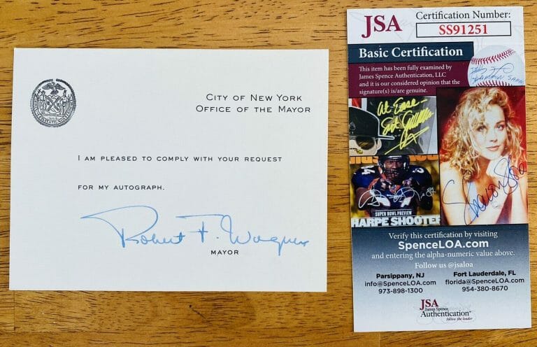 ROBERT F WAGNER SIGNED AUTOGRAPHED 3.75 X 5 CARD JSA CERT NEW YORK CITY MAYOR
 COLLECTIBLE MEMORABILIA