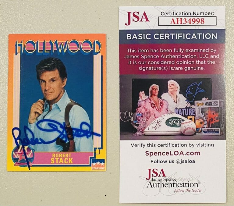 ROBERT STACK SIGNED AUTOGRAPHED 1991 HOLLYWOOD WALK OF FAME CARD #173 JSA CERT
 COLLECTIBLE MEMORABILIA