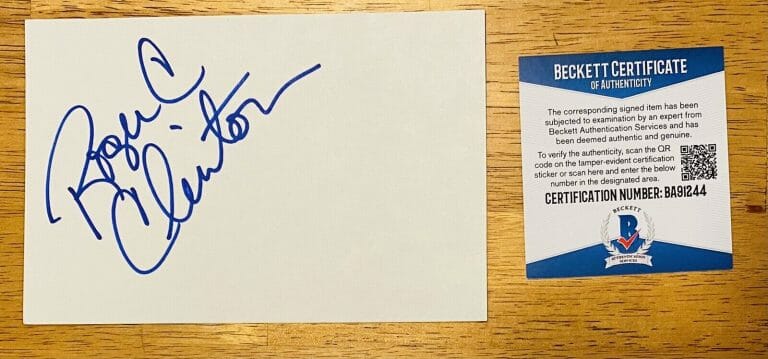 ROGER CLINTON SIGNED AUTOGRAPHED 4×6 CARD BECKETT BAS BILL BROTHER
 COLLECTIBLE MEMORABILIA