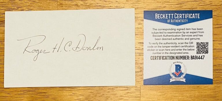 ROGER DONLON SIGNED AUTOGRAPHED 3×5 CARD BECKETT BAS CERT VIETNAM MEDAL OF HONOR
 COLLECTIBLE MEMORABILIA