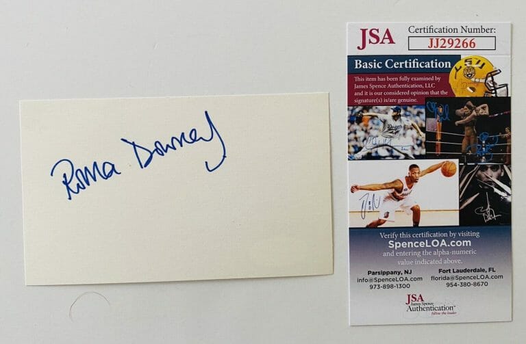 ROMA DOWNEY SIGNED AUTOGRAPHED 3×5 CARD JSA CERTIFIED TOUCHED BY AN ANGEL
 COLLECTIBLE MEMORABILIA