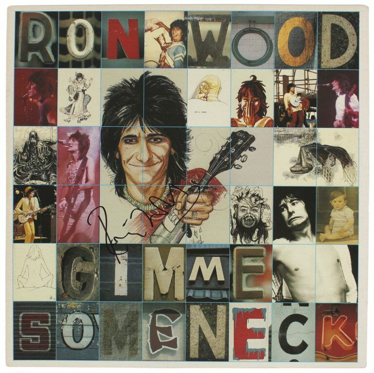 RONNIE WOOD AUTHENTIC SIGNED GIMME SOME NECK ALBUM COVER BAS #BG83050 COLLECTIBLE MEMORABILIA