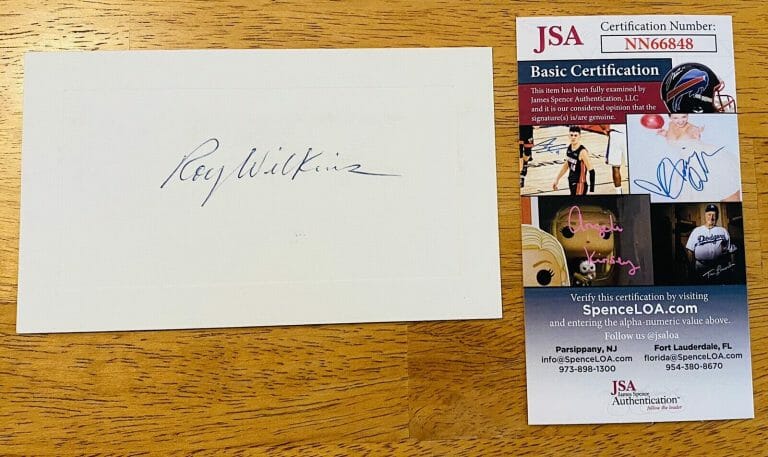 ROY WILKINS SIGNED AUTOGRAPHED 3.5 X 6 CARD JSA CERT NAACP CIVIL RIGHTS LEADER
 COLLECTIBLE MEMORABILIA