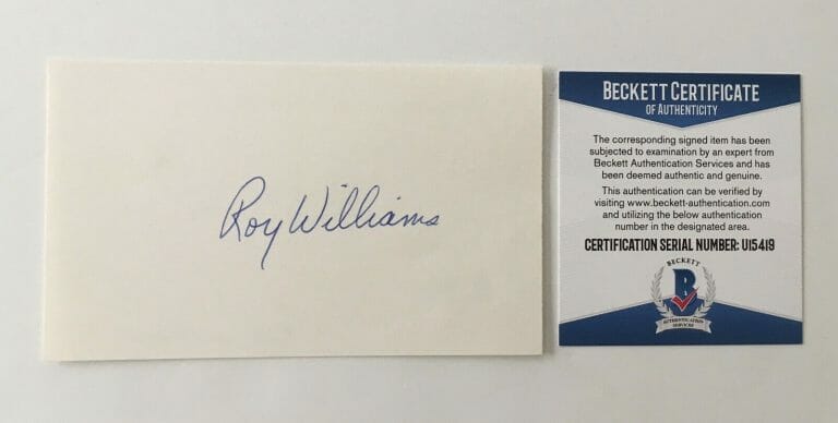 ROY WILLIAMS SIGNED AUTOGRAPHED 3×5 CARD BAS BECKETT CERT NORTH CAROLINA KANSAS
 COLLECTIBLE MEMORABILIA