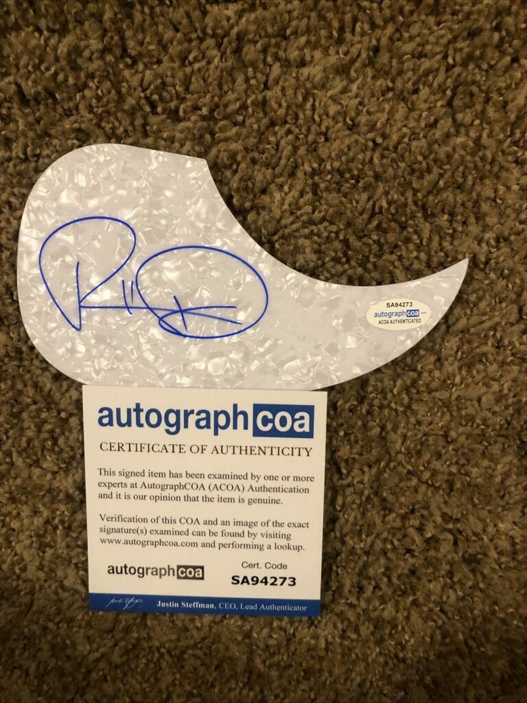 RUSSELL DICKERSON SIGNED AUTOGRAPH ACOUSTIC PICKGUARD ACOA GUITAR YOURS COUNTRY COLLECTIBLE MEMORABILIA