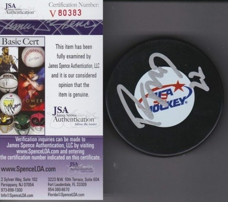 RYAN MCDONAGH SIGNED USA HOCKEY PUCK JSA COA #V80383 NY RANGERS TAMPA LIGHTNING COLLECTIBLE MEMORABILIA