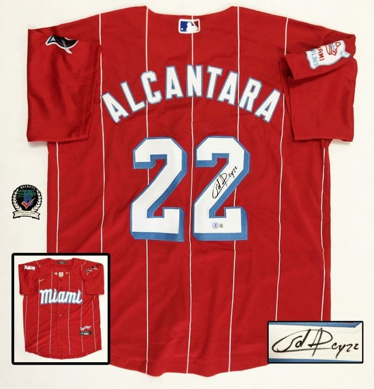 SANDY ALCANTARA SIGNED JERSEY MIAMI MARLINS BECKETT BAS 1 COA
 COLLECTIBLE MEMORABILIA