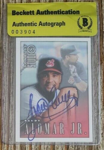 SANDY ALOMAR JR SIGNED 1998 DONRUSS CARD W BAS COA BECKETT SEAL OF AUTHENTICITY COLLECTIBLE MEMORABILIA