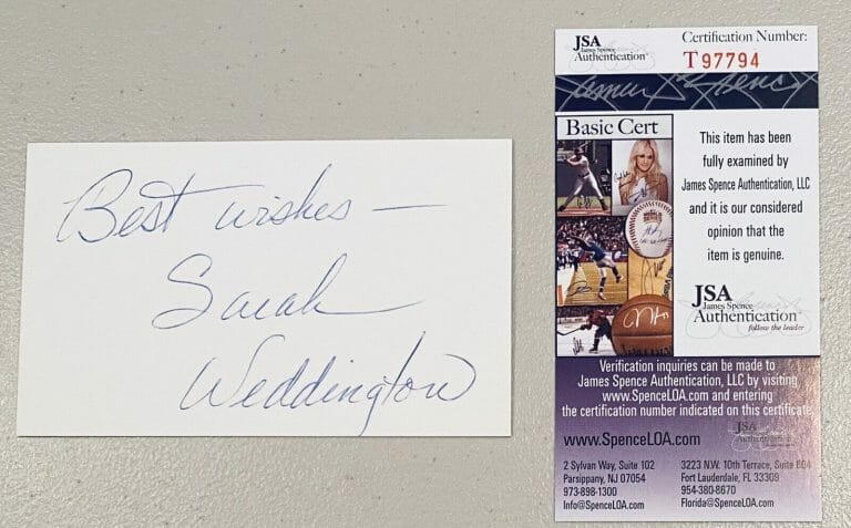 SARAH WEDDINGTON SIGNED AUTOGRAPHED 3×5 CARD JSA CERTIFIED ROE V WADE LAWYER 2
 COLLECTIBLE MEMORABILIA