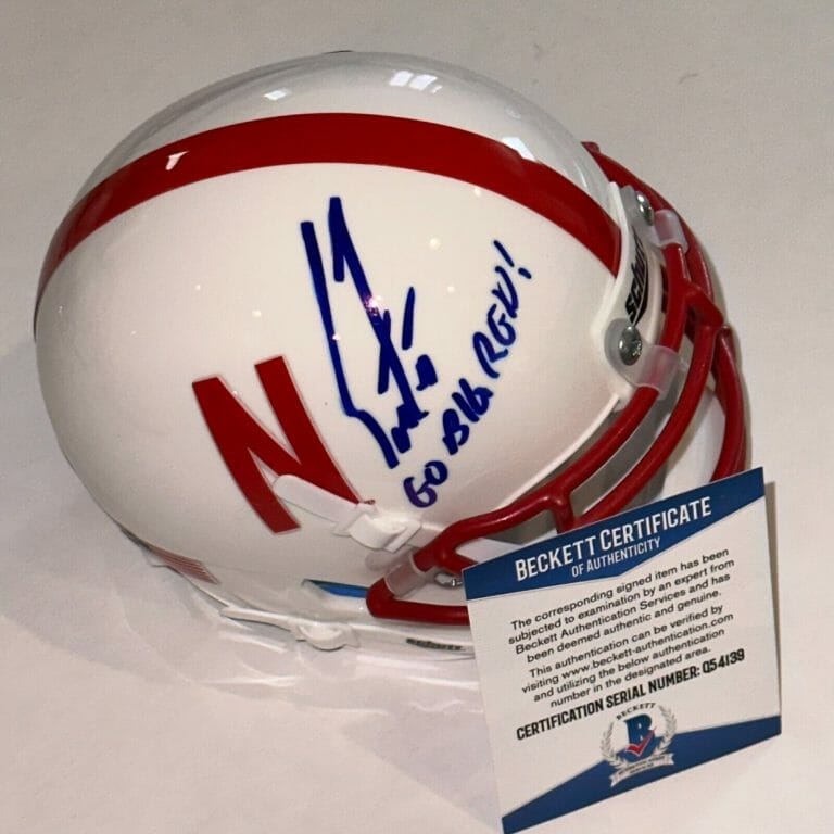 SCOTT FROST SIGNED NEBRASKA CORNHUSKERS MINI-HELMET W/ BECKETT COA & INSCRIPTION COLLECTIBLE MEMORABILIA
