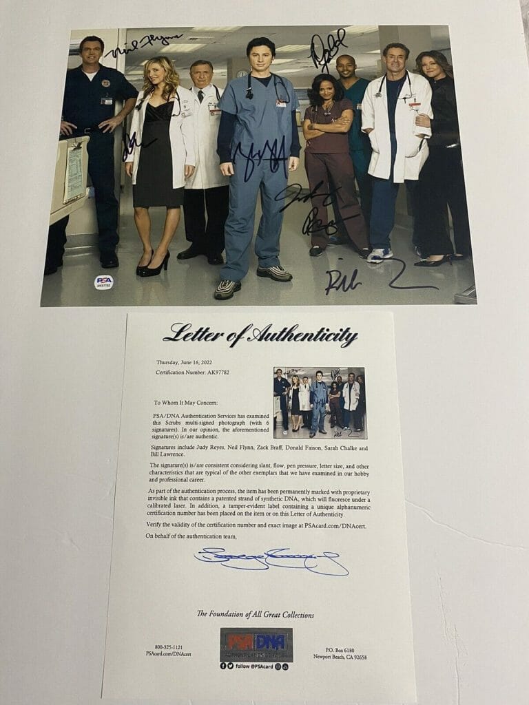 SCRUBS CAST SIGNED 11×14 BRAFF FAISON CHALKE AUTOGRAPH PSA COA RARE FULL LOA
 COLLECTIBLE MEMORABILIA