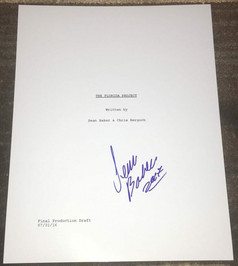 SEAN BAKER SIGNED AUTOGRAPH THE FLORIDA PROJECT 100 PAGE SCRIPT W/EXACT PROOF
 COLLECTIBLE MEMORABILIA