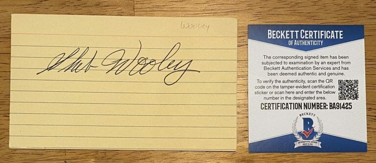 SHEB WOOLEY SIGNED AUTOGRAPHED 3×5 CARD BAS BECKETT CERT HIGH NOON HOOSIERS
 COLLECTIBLE MEMORABILIA