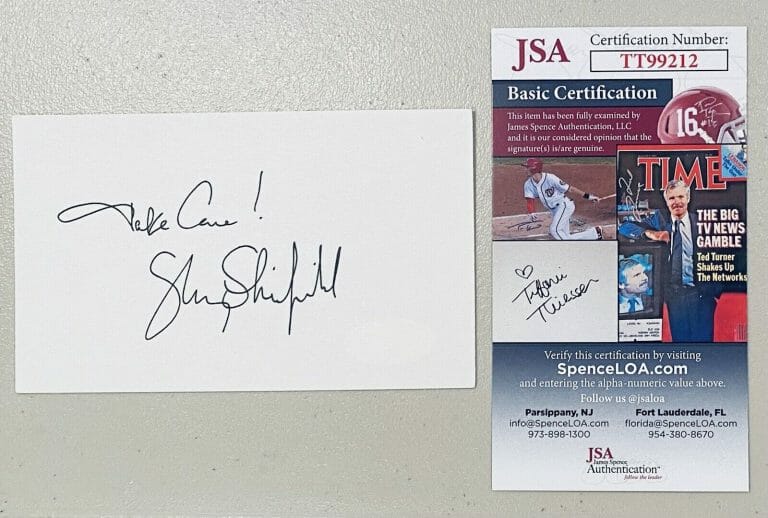 SHERRY STRINGFIELD SIGNED AUTOGRAPHED 3×5 CARD JSA CERTIFIED ER
 COLLECTIBLE MEMORABILIA