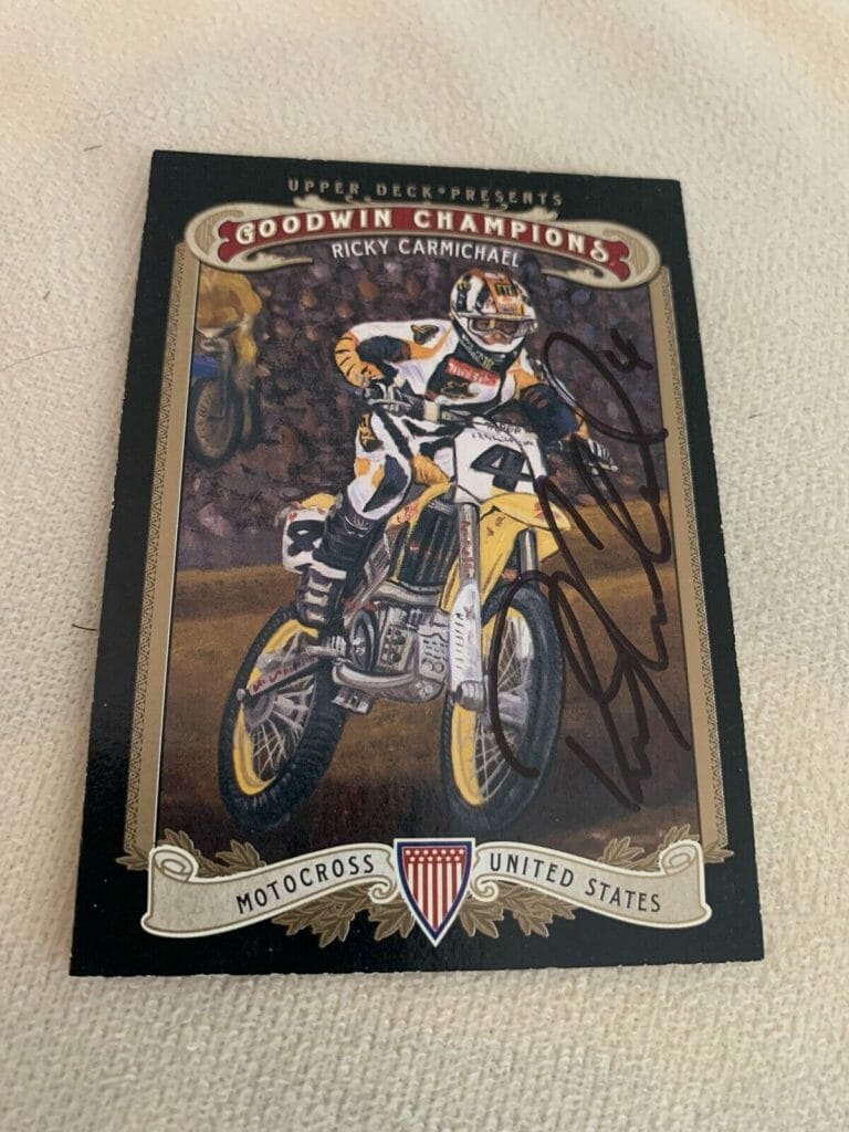 SIGNED TRADING CARD RICKY CARMICHAEL GOODWIN CHAMPIONS MOTOCROSS AMA SUPERCROSS
 COLLECTIBLE MEMORABILIA